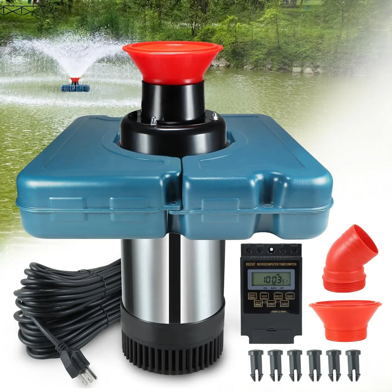 Pool fountain aerator, F2-2 type, 1 horsepower, 750 watts, 110 volts, stainless steel floating fountain, equipped with 100 feet power cord, suitable for fountain waterfalls pumps and hydraulic systems in small and large ponds and lakes. K2