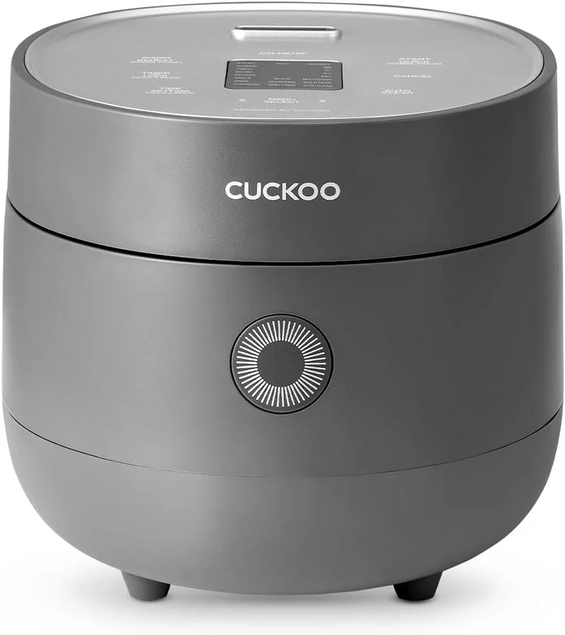 Electric rice cooker with 6-cup capacity (uncooked) / 12-cup capacity (cooked), modern fuzzy logic control, featuring timer function and insulation setting, compact model, multi-functional steamer, non-stick inner liner, gray exterior. N6