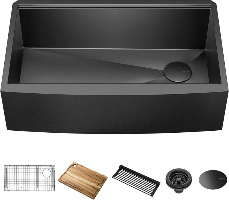 33-inch country-style workstation with built-in sink, dish drying rack, and stainless steel kitchen sink R7