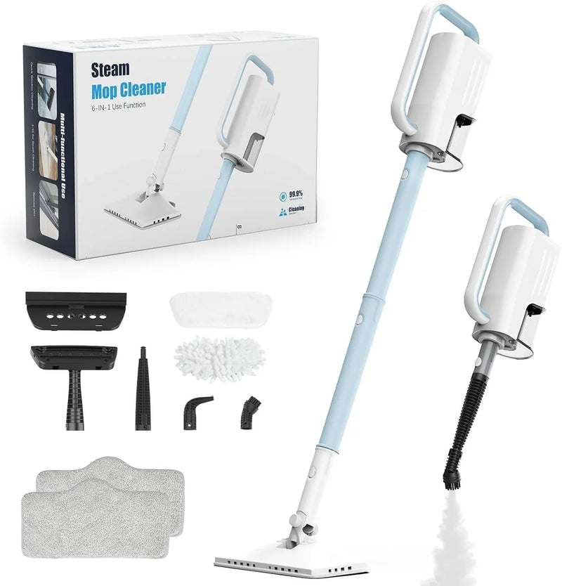 Steam Cleaner, 6 in1 Rotated Steam Mop Cleaner with 2 Modes, 2 Microfiber Pads, 400ML Removable Tank, 23FT Power Cable, Detachable Steam Mops for Floor, Laminate Floor, Tiles Cleaning (Light Blue) A2