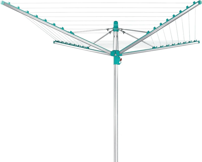 Simple drying machine, extendable by 50 meters to maintain cleanliness, made of fully rust-free aluminum material, with a shaft diameter of 3.28 meters and a maximum length of 2.03 meters. It has a pull-out rotating clothes drying rack, emerald green L2