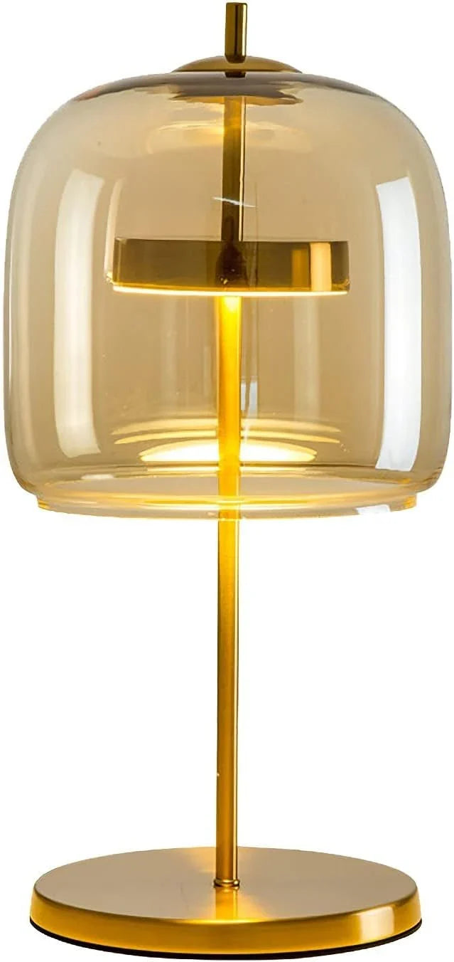 The amber desk lamp, the golden bedside lamp, the round bedside lamp for bedrooms and living rooms with a forged iron base, the glass lampshade and the LED bulb are all fully equipped. H0