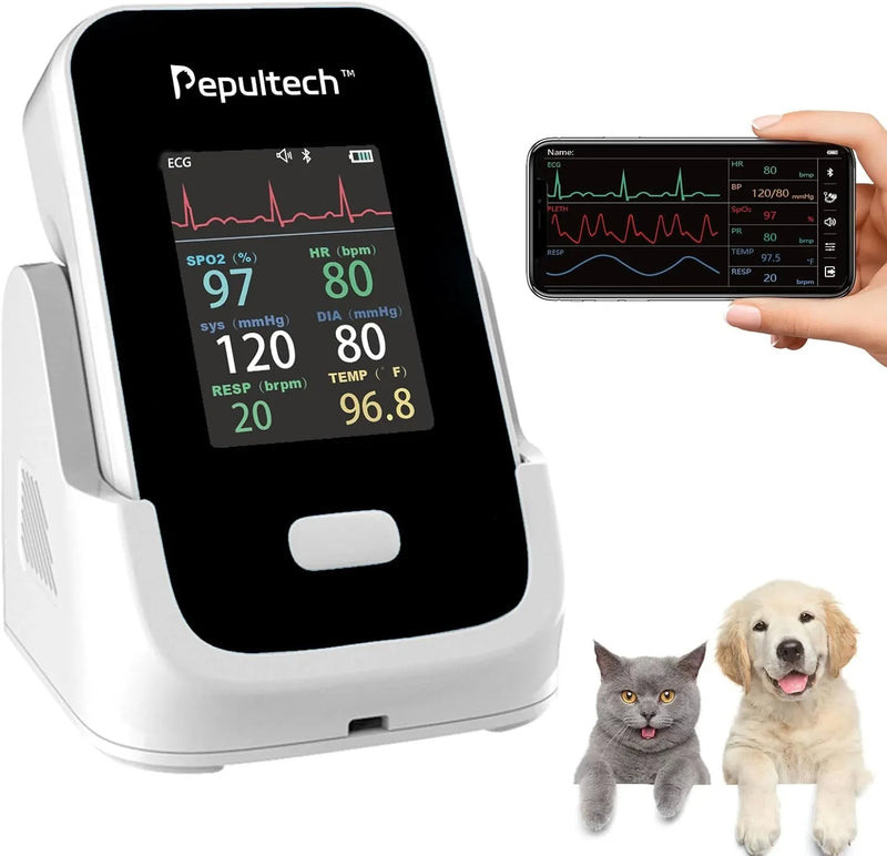6 Parameters Veterinary Vital Signs Monitor,Bluetooth Veterinary Pulse Oximeter for Dogs, Rechargeable Blood Pressure Monitor for Pets,Oxygen Spo2 Monitoring Tools for Family Clinic Use O0