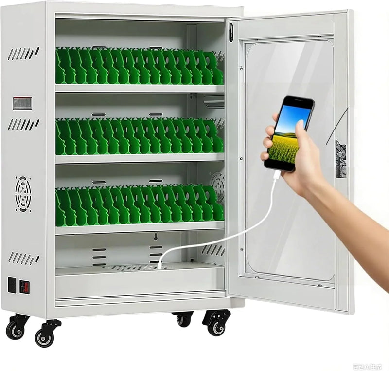 Mobile Charging Cabinet for Cell Phone, 50 Device Charging Station, USB Charging Cart Locker, with Wheels & Combination Lock, Secure Phone Storage Cabinet (50Slots) H9