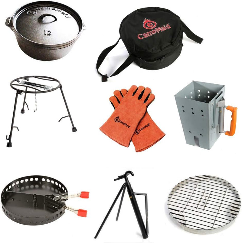Outdoor Cooking Set - Dutch Oven and Tools Set - Charcoal Holder & Cast Iron Grill Accessories - Camping Grill Set - Outdoor Cooking Essentials - Camp Kitchen Equipment - (8 Piece Set) U3
