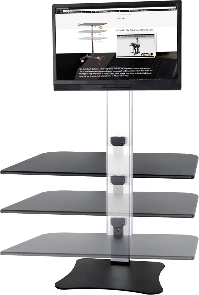 High-position electric triple monitor adjustable desk | Sit-stand dual-purpose work desk for three screens | 28-inch wide work surface | Compatible with any standard desktop | Adjustable monitor stand K3