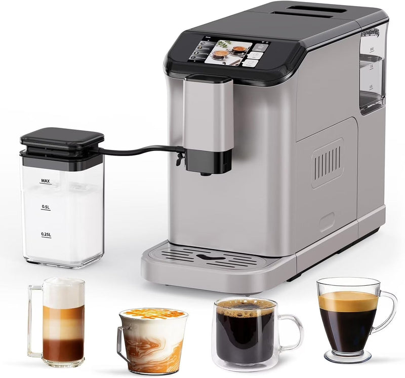 Full Automatic Espresso Machine with Built-In Grinder Milk Frother - FTF Touchscreen Coffee Maker for Latte/Cappuccino, 20 Bar Pressur 1.5L Water... F9