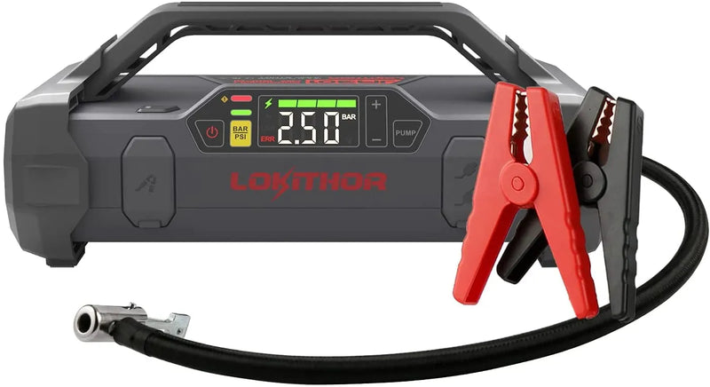 Jump Starter 2000Amp 20000mAh 12V Car Battery Booster Pack for Upto 8L Gas or 6L Diesel, 150 PSI Air Compressor with Damping Technology,Portable Power Bank with Handle Bar and Emergency Light T7
