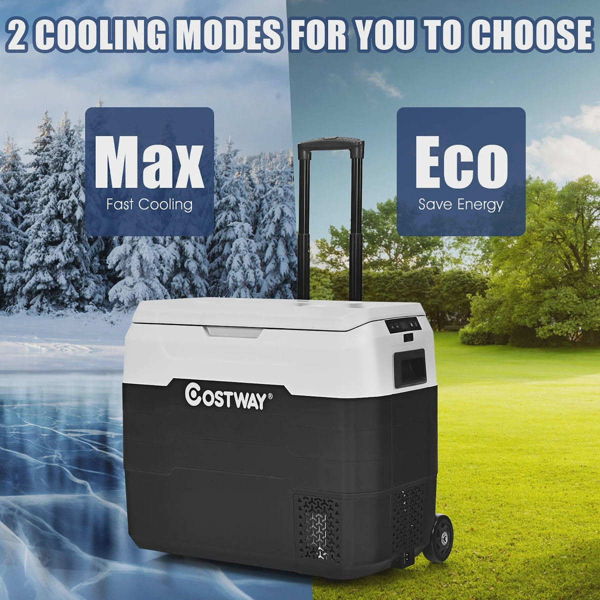 Costway 53 qt Wheeled Corded Electric Dual-Zone Portable Car Refrigerator, White