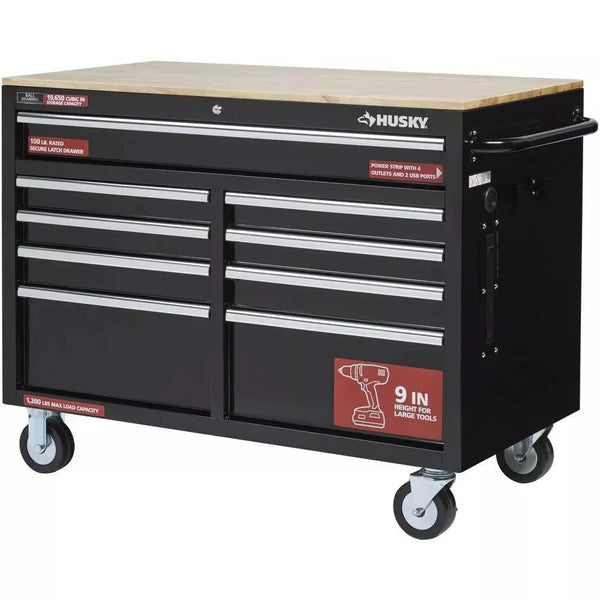 46 in. W x 24 in. D 9-Drawer Gloss Black Deep Tool Chest Mobile Workbench C0
