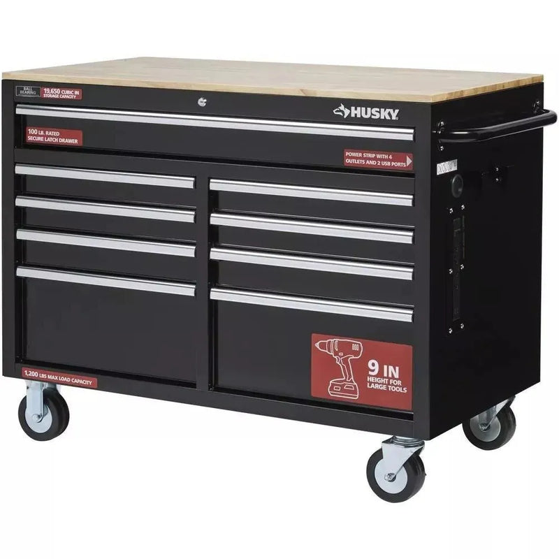 46 in. W x 24 in. D 9-Drawer Gloss Black Deep Tool Chest Mobile Workbench C0