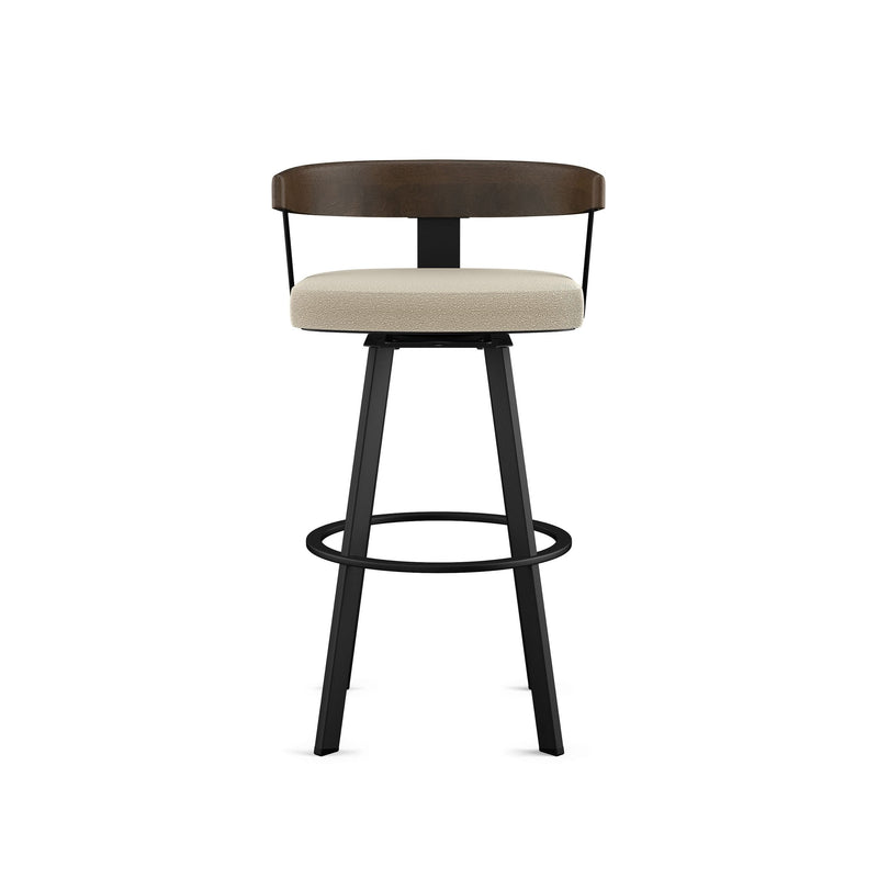 Amisco Lars Wood Swivel Bar Stool with Backrest, Black Frame, 30-in K2