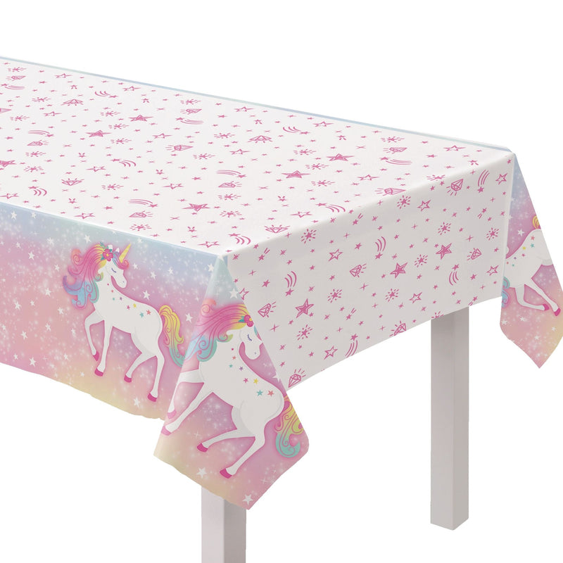 Amscan Unicorn Rectangle Plastic Reusable Table Cover, Pink/White, 54 x 96-in W7