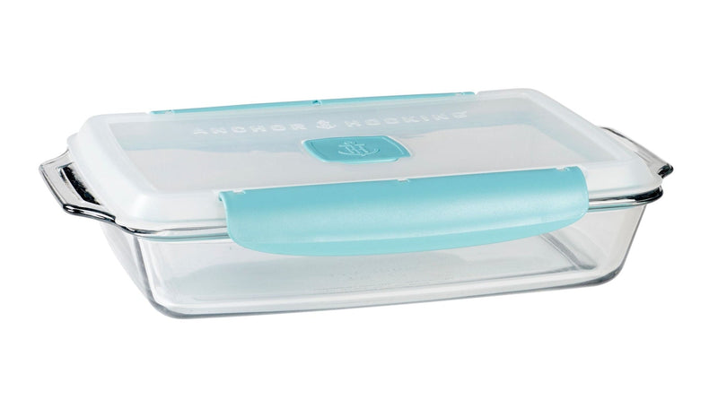 Anchor Hocking Rectangular Glass Bakeware Container with TrueLock Vented Locking Lid, 3-qt R6