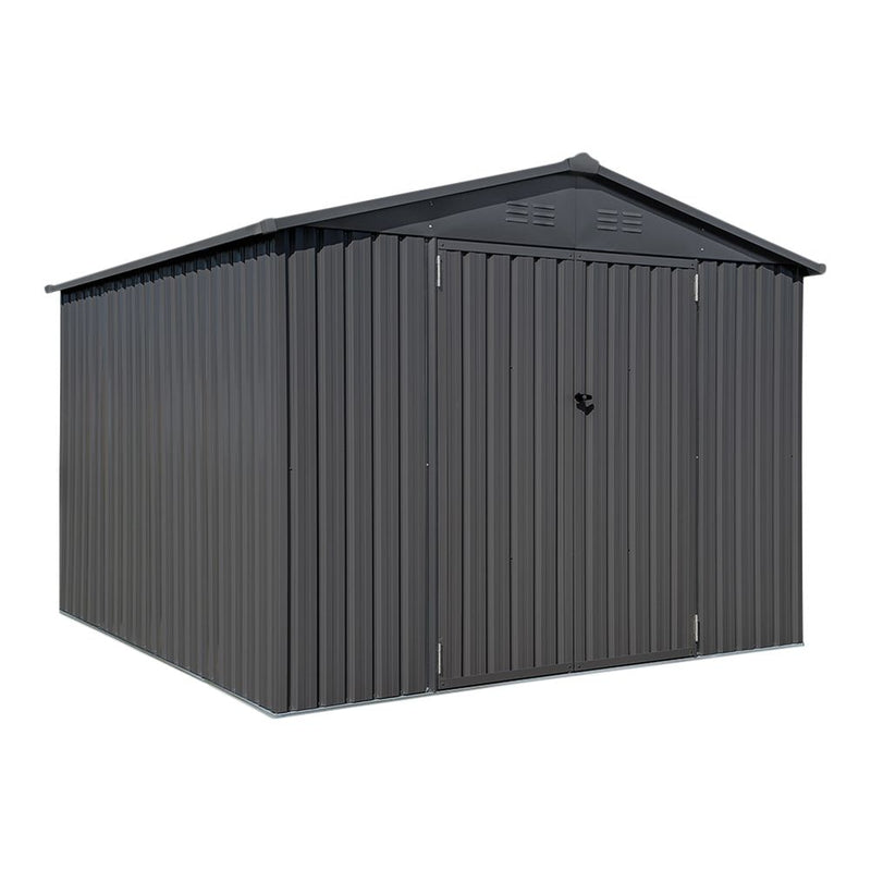 Arrow Double Swing Door Outdoor Metal Storage Shed with Sloped Roof, Charcoal, 10-ft x 10-ft K2