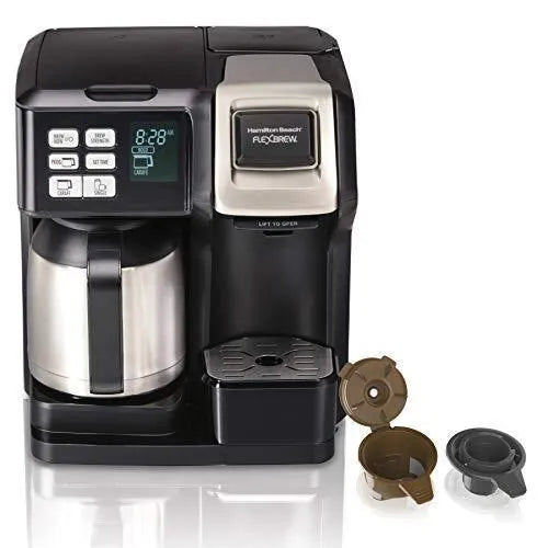 Hamilton Beach FlexBrew Thermal Coffee Maker, Single Serve & Full Pot, Compatible with K-Cup Pods or Grounds, Programmable, Black and Stainless (49966) I5