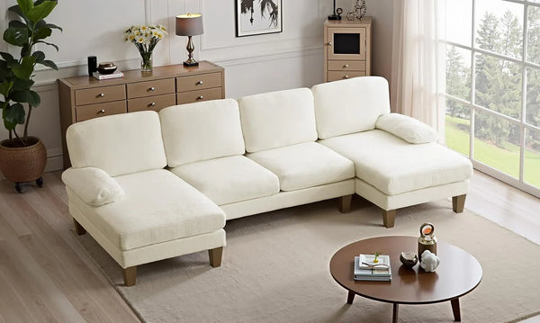 110" Sectional Couches for Living Room,U Shaped Couch with Double Chaise, 4-Seat Sofa Set with Chenille Fabric for Home Furniture,Beige N4