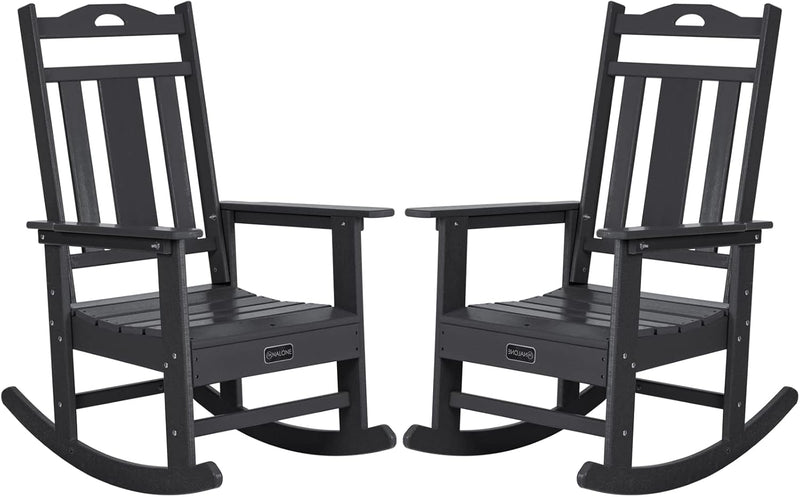 Outdoor Rocking Chairs Set of 2, HDPE All Weather Resistant Rocking Chair for Porch, Oversized Patio Rocker Chair for Adult, Outdoor Rockers for Garden Lawn U7