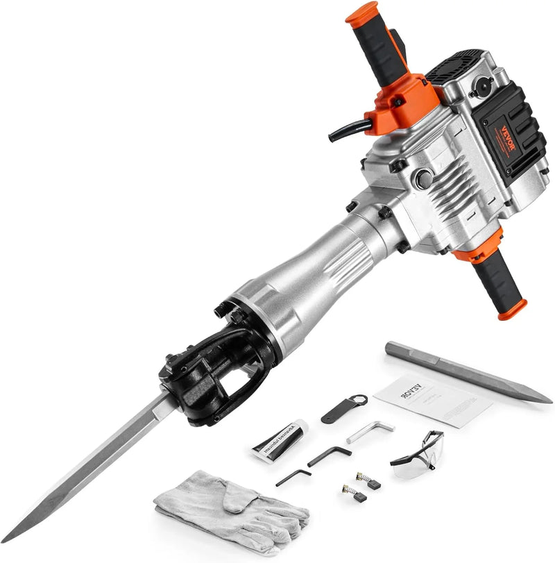 Electric demolition hammer, hydraulic crushing hammer, concrete crusher, heavy-duty electric hydraulic crushing hammer, equipped with chisel gloves and a 360-degree rotatable front handle, suitable for digging trenches and drilling holes (power 3500 Y9