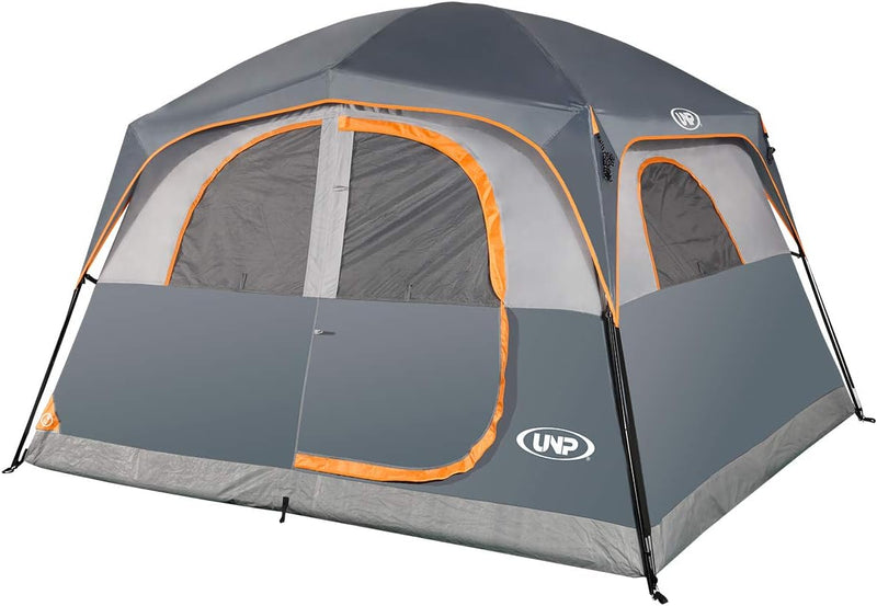 A 6-person waterproof and windproof portable family camping tent, with a double-layer structure, equipped with 1 mesh door and 5 large mesh windows - height of 10 feet × 9 feet × 78 inches (unit: inches) I5