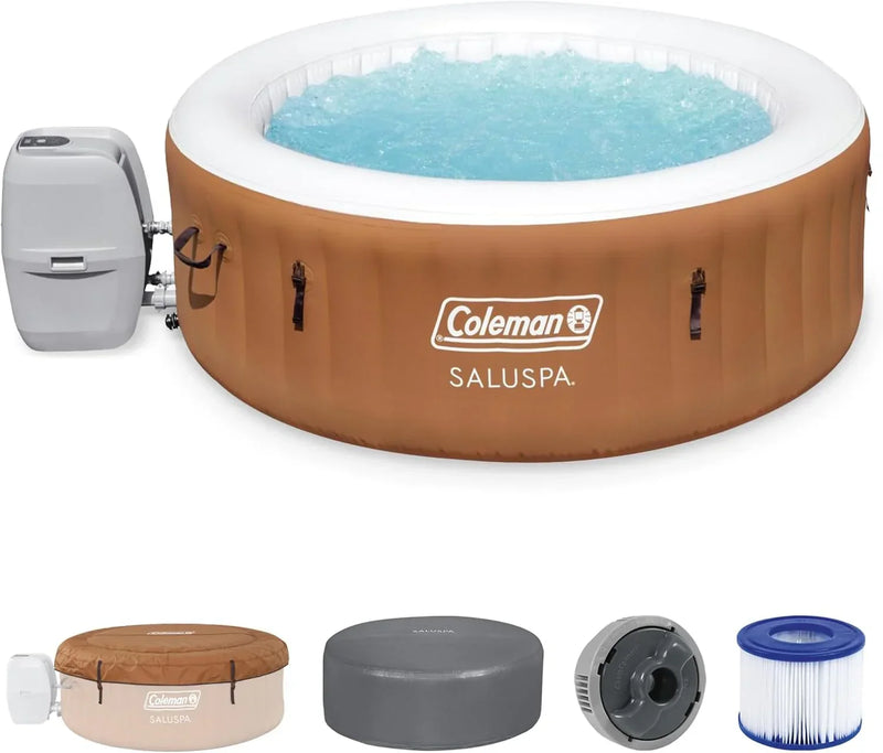 Coleman SaluSpa Miami AirJet 2 to 4 Person Round Inflatable Hot Tub Portable Outdoor Spa with 120 Soothing AirJets and Insulated Cover, Black O8