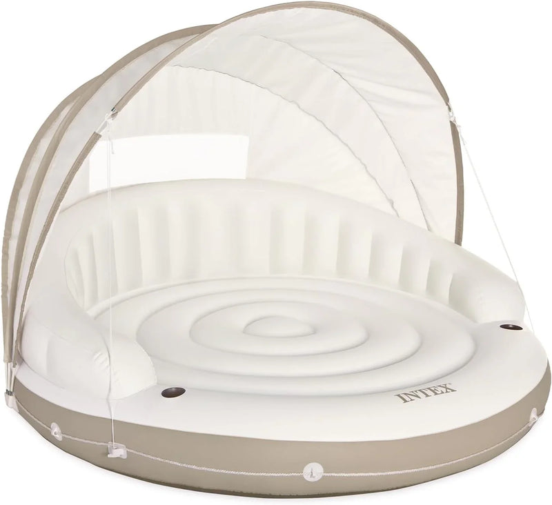 Canopy Island Inflatable Pool Float: Comfortable Lounge Surface – Built-in Cup Holders – Detachable Sunshade – 440lb Max Weight Capacity – 78.5" x 59" U0