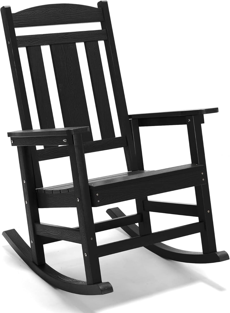 Rocking Chair Outdoor, Weather Resistant Poly Plastic Rocker Chairs, 350lb Heavy Duty, Oversized Porch for Adult, High Back Smooth Chairs Outdoor & Indoor, Black 1Chair Q9