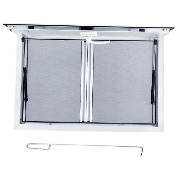 Concession Window 36W x 36H Aluminum Alloy Food Truck Service Window with Sliding Screens & Awning Door, Hydraulic Lift, Locking Mechanism, Versatile for Catering B7
