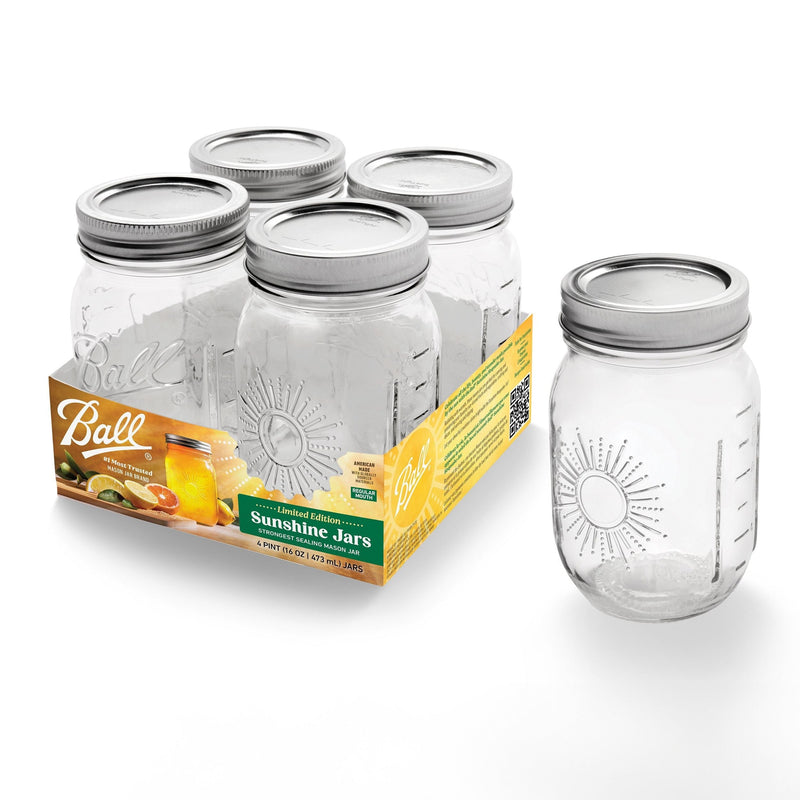 Ball Regular Mouth Sunshine Glass Mason Jar, 16-oz/473-mL, 4-pk G1