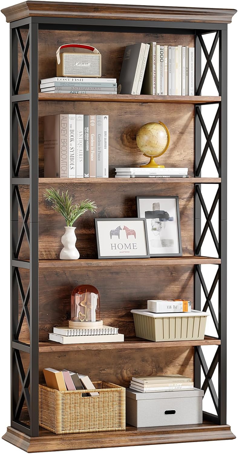 6-Tier Bookcase, 71 Inches Industrial Bookshelves, Floor Standing Display Storage Shelves Tall Bookcase for Home Office, Living Room L5
