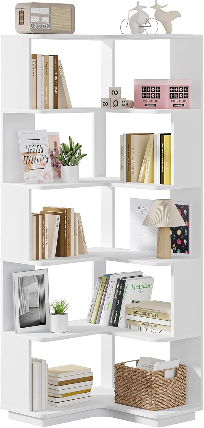 Tribesigns 6-Tier Corner Bookshelf, 64.9 Inch Tall Bookcase with Anti-Drop Panel, Modern Freestanding Corner Shelf Display Rack Storage Organizer for Home Office, Living Room, WhiteTribesigns 6-Tier Corner Bookshelf, 64.9 Inch Tall Bookcase with Anti W3