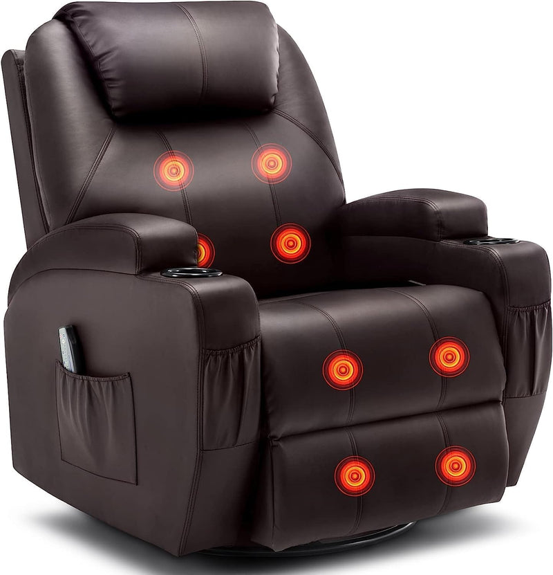 Recliner Chair, Rocking Chair with Massage and Heat, 360° Swivel Recliner Chairs for Adults, Rocker Manual Recliner with Remote Control and Cup Holder for Living Room, Bedroom, Nursery O7