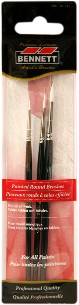 Bennett Professional Artist Pointed Round Tip Paint Brushes, 3-pk L2