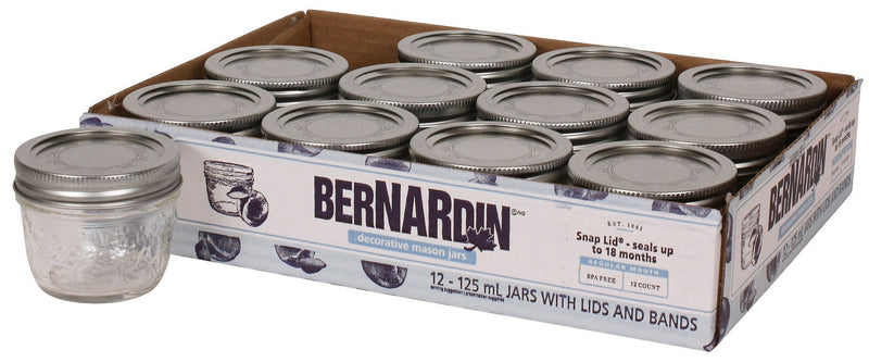 Bernardin Regular Mouth Decorative Glass Mason Jars with Snap Lids, 125 mL, 12 Count O6