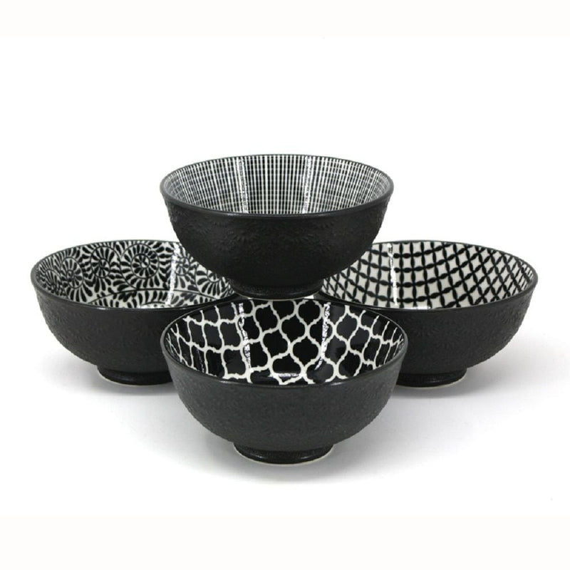 Bia Black & White Patterned Bowls Set, 12-cm, 4-pc N4
