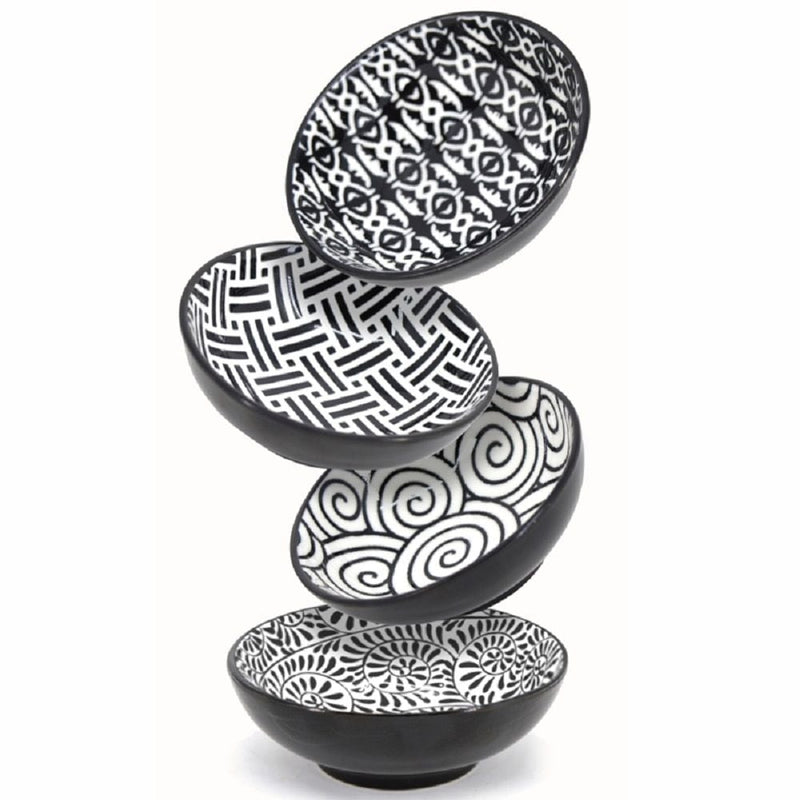 Bia Black & White Patterned Mini Bowls Set, 8-cm, 4-pc E3