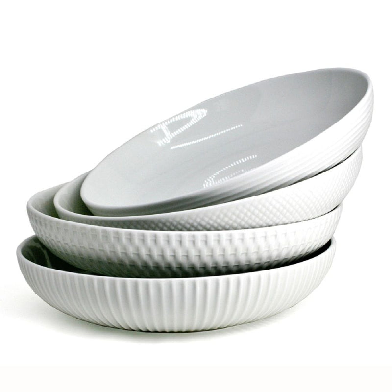 Bia Embossed White Dinner Bowl Set, 24-cm, 4-pc Z4
