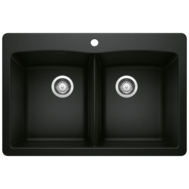 Blanco 50/50 Double Bowl Dual Mount Kitchen Sink, Black, 33-in R1
