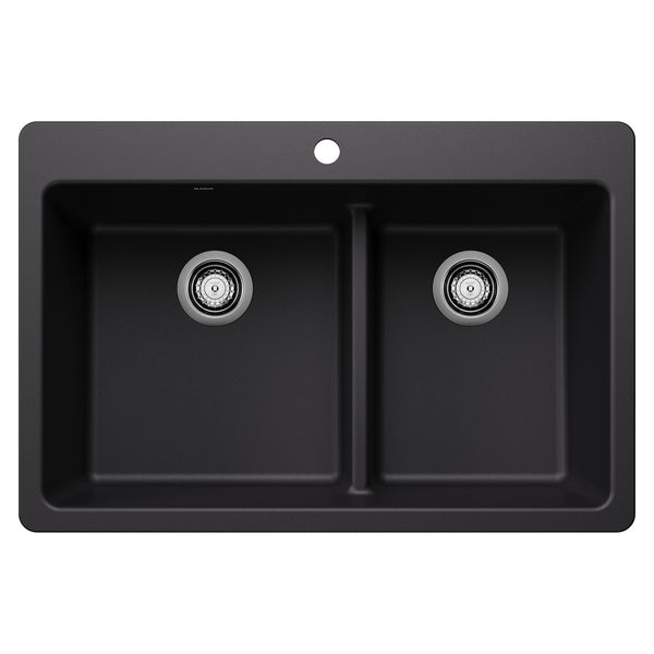 Blanco Dual Mount Kitchen Sink with Low Divide, Black, 33-in N3