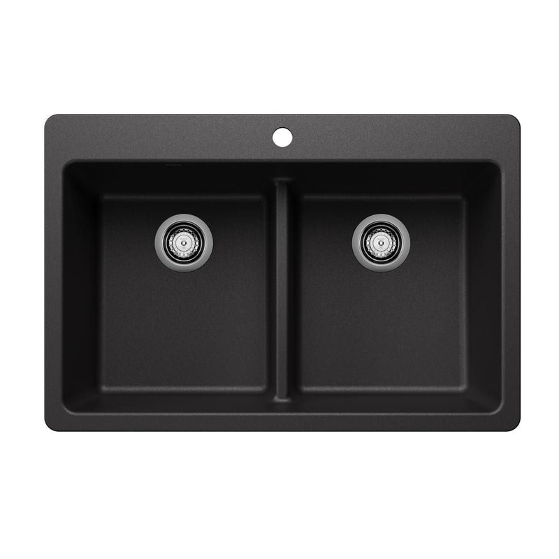 Blanco Liven SILGRANIT 33-in 50/50 Double Bowl Dual Mount Kitchen Sink with Low Divide, Anthracite K2