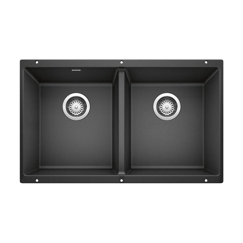 Blanco Precis SILGRANIT 29-in 50/50 Double Bowl Undermount Kitchen Sink, Anthracite N0