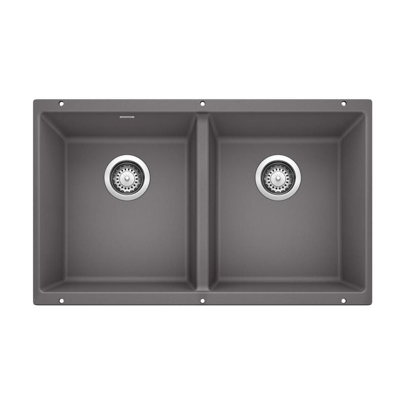 Blanco Precis SILGRANIT 29-in 50/50 Double Bowl Undermount Kitchen Sink, Cinder Q4