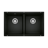 Blanco Precis SILGRANIT 29-in 50/50 Double Bowl Undermount Kitchen Sink, Coal Black