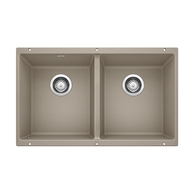 Blanco Precis SILGRANIT 29-in 50/50 Double Bowl Undermount Kitchen Sink, Truffle U3