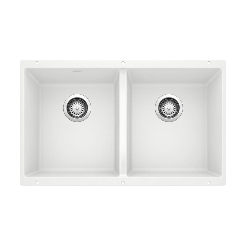Blanco Precis SILGRANIT 29-in 50/50 Double Bowl Undermount Kitchen Sink, White L0