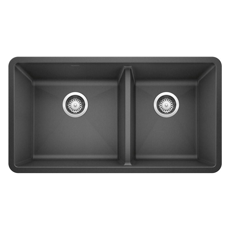 Blanco Precis SILGRANIT 33-in 60/40 Double Bowl Undermount Kitchen Sink, Anthracite L3