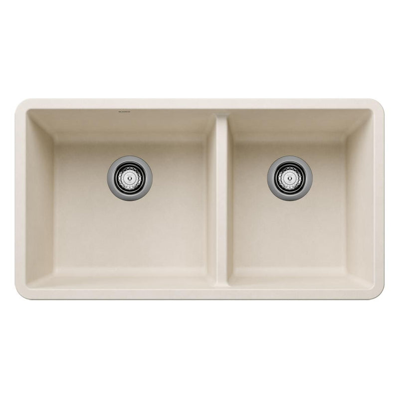Blanco Precis SILGRANIT 33-in 60/40 Double Bowl Undermount Kitchen Sink, Soft White B9