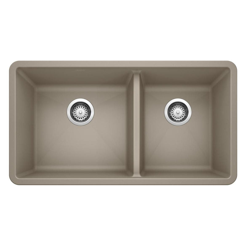 Blanco Precis SILGRANIT 33-in 60/40 Double Bowl Undermount Kitchen Sink, Truffle V2