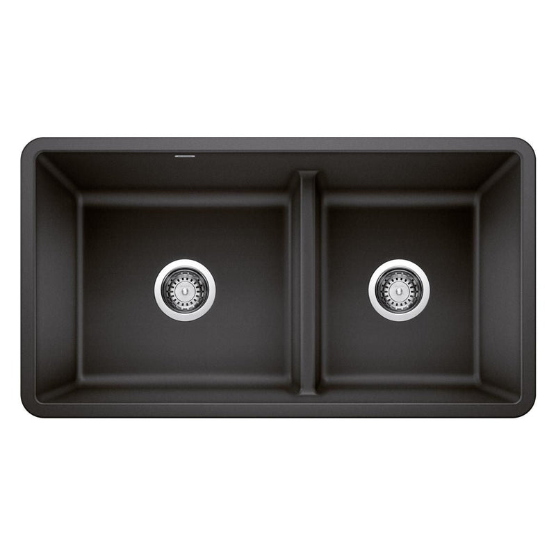Blanco Precis SILGRANIT 33-in 60/40 Reversible Double Bowl Undermount Kitchen Sink with Low Divide, Anthracite C9