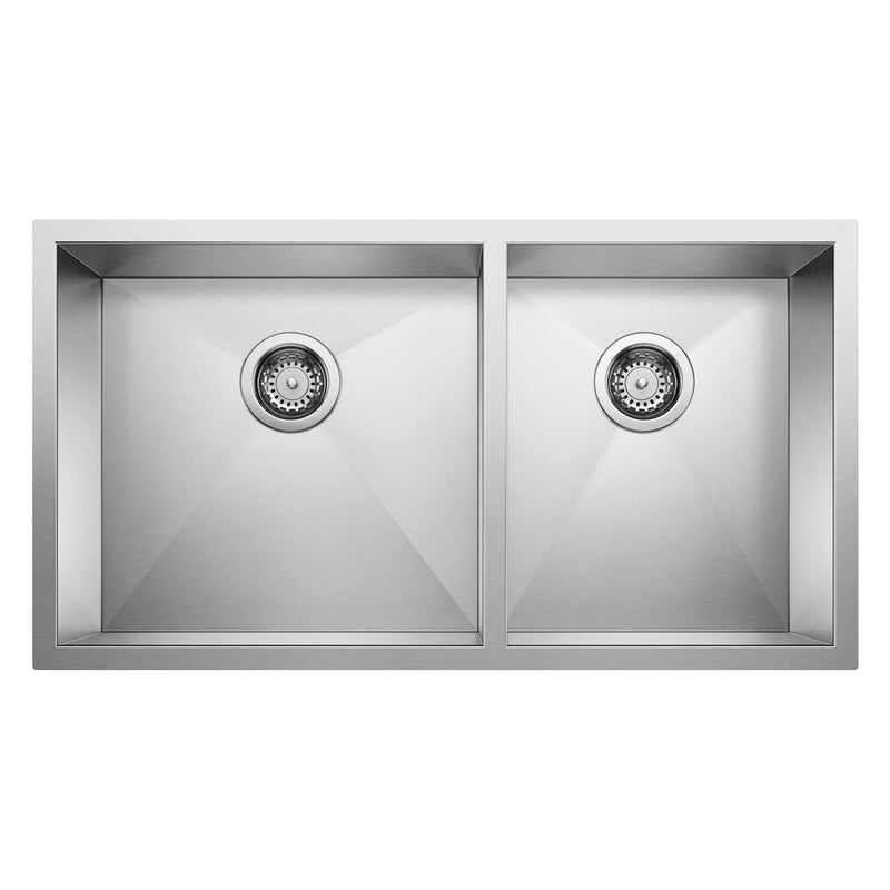 Blanco Quatrus R0 33-in 60/40 Double Bowl Undermount Stainless Kitchen Sink U2